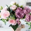 Dekorative Blumen, 1 Bündel, Seide, künstlich, 9 Köpfe, weiße Pfingstrose, Teerose, Herbst, Kunstpflanzen, DIY, Zuhause, Party, Garten, Hochzeit, Dekoration