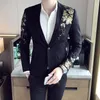 Męskie garnitury Blazers Gold Black Blazer Flower Druku