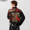 Men's Jackets 2023 Men Mesh Patchwork See Through Lapel Long Sleeve Male Outerwear Streetwear Embroidery Fashion Crop Coats INCERUN