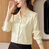 Vintage Silk Satin Jacquard Green Bluses Långärmad kvinnor Designer Shirts Autumn Winter Fashion Lapel Runway Button Up Shirt Plus Size 2023 Office Lady Graphic Top