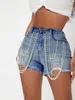 Kvinnors shorts ekoin modedesign Pearl Chain Diamond Tassel Denim Hight midja mager jeans streetwear sommarbotten kvinnor trasa