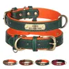 Dog Collars LeashesパーソナライズされたカラーリーシュカスタムPUレザータグ無料の刻まれたネームプレート小さな中程度の大きな犬Pitbull 231009