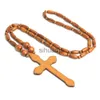 Collier chapelet croix catholique, 3 couleurs, perles en bois naturel, pendentif perlé fait à la main, bijoux religieux, vente en gros, x1009