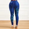 Kvinnors leggings plus storlek överdimensionerade kvinnor hög midja stretchy benging denim look mager jegings damer mode tryck blyertsbyxor kläder 2023 231009