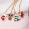 Pendentif Colliers 4 PCS Émail Collier de charme de Noël pour femmes Layered Bell Tree Bijoux en gros