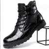 Stivali da uomo Autunno Primavera in pelle Punta tonda Modello a griglia Tacco quadrato Scarpe da uomo Stivali da uomo dal design raffinato per il tempo libero