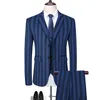 Costumes pour hommes Stripe Style britannique Slim Suit 3 pièces Ensemble Veste Gilet Pantalon / Homme d'affaires Gentleman Haut de gamme Blazers personnalisés Manteau M-6XL