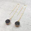 Orecchini pendenti FUWO Round Aura Druzy Threader con colore oro riempito design minimalista gioielli in pietra drusy naturale per le donne ER026