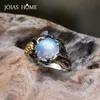 JoiasHome 925 sterling silver women's ring vintage rose gold separation tree leaf natural moonstone Thai silver jewelry gift2130
