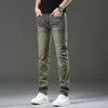 Nowe spodnie dżinsowe spodni męskie spodnie rozciągnij jesień zima prdaicon haftowane bliskie dżinsy bawełniane spodnie myte proste biznes FK935
