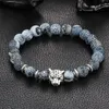 Ganze-Ganze Antike Silber Überzogene Buddha Leopard kopf Armband Lava Naturstein Perlen Armbänder Für Männer Frauen Pulseras 337 v