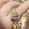 Band Rings 6 Style Elegant Women 925 Sterling Silver Ring Yellow Crystal Lab Diamond Geometric Finger Exquisite Wedding Bride Jewelry 231009