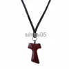 Collane con ciondolo Collana religiosa INRI Crocifisso per uomo Donna Cattolica Piccola croce in legno Collana pendente Gioielli Catene in corda Collier 60CM x1009