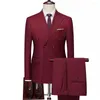 Men's Suits Blazer Pants Boutique Fashion Solid Color Business Casual Mens Suit Two-piece Set Groom Wedding Dress Party Double Button