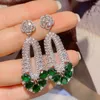 Pendientes colgantes a la moda, gota de agua verde, cristal largo para mujer, Zirconia elegante, joyería para vestido de boda y fiesta, E-1037