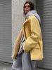 Womens Jackets Women Yellow Overtised Blazer Coat Winter Vintage Long Sleeve Flap Pockets Female Antumn Outerwear Chic OverCoats 231009