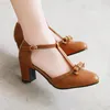 Sandals Lady Fashionable Single Shoes T-Strap Bowtie Sweet Blue Pumps 6cm Cute High Heels Zapatos Party Wedding 46 Yellow Beige