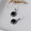 Boucles d'oreilles pendantes FNJ Vintage rondes Agate noire 925 argent Original pur S925 Sterling boucle d'oreille goutte pour les femmes bijoux