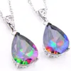 LuckyShine 12 PCS Lot Engagementsmycken Vatten Drop Rainbow Topaz Gems 925 Sterling Silver Necklace For Women Wedding Pendants Jew239V