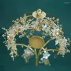 Saç klipsleri 2023 Koreli Gelin Kafası El Yapımı Kristal Çiçek Saç Bandı Küpe Seti Düğün Headdress Dekorasyon Kafa Bandı Tiara
