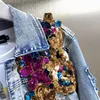 Giacche da donna Diamanti retrò incorporati Ricami floreali Cappotto di jeans Fiori primaverili Paillettes Applicazioni Giacca di jeans slim Cardigan da cowboy