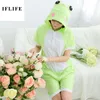 Women's Sleepwear Summer Cotton Women Men Onesies Cartoon Animal Green Frog Pajama Hooded Short Sleeve Unisex Pyjama Pijama