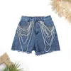 Kvinnors shorts ekoin modedesign Pearl Chain Diamond Tassel Denim Hight midja mager jeans streetwear sommarbotten kvinnor trasa