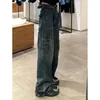 Jeans da donna Design Vintage Pantaloni cargo Donna Tasca dritta Gamba larga Casual 2023 Primavera Moda coreana Pantaloni larghi in denim Y2K