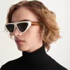 Solglasögon 2023 Anländer Fashional High Street Cat Eyes for Men and Women Hand Made Yellow Acetate Solar Glasses