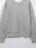 Damen-Kapuzenpullover, kariertes Patch-Logo, besticktes Fleece-Sweatshirt, 2023, frühes Frühjahr, Damen, einfacher weicher O-Ausschnitt, langärmeliger Pullover