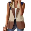 Abiti da donna Abito senza maniche da donna Elegante blazer sottile Cardigan Giacca con risvolto con tasche Gilet anteriore aperto Business