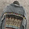 Damesjassen Denim jack Dames 2023 Herfst Street Fashion Zware industrie Kralenpaneel Patch Borduren Etnische stijl Kwastje Deni