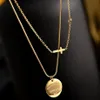 Pendant Necklaces Whole Bulk Stainless Steel Double Round Coin Necklace For Women Cross Clavicle Chain Jewlery2925