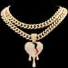 Pendentif Colliers Hiphop Bling Cristal Collier Coeur Brisé pour Hommes Femmes Glacé Miami Cubain Lien Chaîne Mode Charme Bijoux