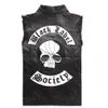 Schedel Biker Vest Heren Punk Patches Patchwork Denim Vest Skeletborduurwerk Slim Fit Vest Zwart Hip Hop287g