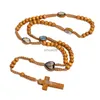 Pendant Necklaces Religious Jewelry Cross Jesus Pendant Rosary Necklace Natural Wood Hand-woven Wooden Beads Jerusalem Catholic Jewelry x1009