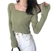 Suéteres de mujer, suéter de moda de otoño e invierno, Tops cortos sexis con ombligo descubierto, Jersey informal de punto con borde ondulado elegante para mujer, Jersey corto