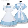 Tema traje Alice no país das maravilhas cosplay venha lolita vestido empregada avental fantasia carnaval halloween vem para mulheres festa de máscaras q240307