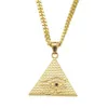 新到着ゴールドイルミナティのホルスエジプトのピラミッドとチェーンの男性女性ペンダントネックレスヒップホップジュエリー2736
