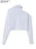 Blouses Femmes Zevity Femmes Mode Simple Boutonnage Hors Épaule Blanc Court Smock Blouse Femme Chic Business Chemise Chemise Blusas Tops