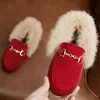 Sneakers Kids Fur Shoes Children Velvet Baby Girls Warm Flats Toddler Black Brand Princess Loafer Chain Moccasin For Winter 231007