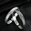 Bangle Silver Color Wave Pattern Cuff Bracelets&Bangles For Men Retro Handmade Thai Jewelry Wholesale