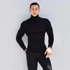 Men's Sweaters Autumn Turtleneck T Shirts Men Knitting Shirt Slim Fit Fitness Elastic Clothes Long Sleeve T Shirt Casual High Neck Tops 231009