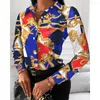 Kvinnors blusar Fashion Print Shirt For Women 2023 Spring Casual Turn-down långärmad knappar Kvinnliga toppar Elegant Office Ladies Blouse