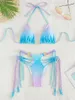 Women's Swimwear Ring Link Bikinis 2023 Women String Tassel Swimsuit Sexy Female Padded Bathers Bathing Suit Swimming Summer Beachwear