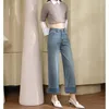 Damen-Jeans aus Baumwoll-Denim, breite knöchellange Beinhose, weiblich, hochwertige Manschetten, die klassische Mode im Frühling oder Sommer 2023 tragen