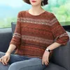 Women's T Shirts Autumn Winter Patchwork Elegant Y2K Pullover Women Casual Three-quarter Sleeve Chic Female Clothes All Match Loose Lady