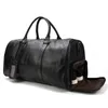 Duffel Bags Men's Leather Travel Bag Fitness With Shoes Cylinder Handbag Layer Cowhide Messenger Drum