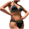 Frauen Bademode Bikini 2023 Streifen Gedruckt Hohe Taille Zwei Stücke Set Badeanzug Weibliche Frauen Beachwear Badende Badeanzug