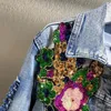 Giacche da donna Diamanti retrò incorporati Ricami floreali Cappotto di jeans Fiori primaverili Paillettes Applicazioni Giacca di jeans slim Cardigan da cowboy